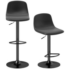2-Pack Bar Stools, Faux Leather Swivel Bar Chairs with Backrest and Footrest, Metal Base, Black