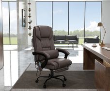 6-Point Massage Office Chair, PU Leather Desk Chair with Adjustable Height and Footrest for Home Office, Brown