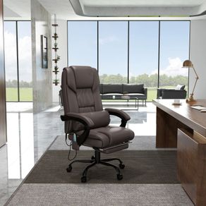 6-Point Massage Office Chair, PU Leather Desk Chair with Adjustable Height and Footrest for Home Office, Brown