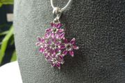 Ruby Cluster Snowflake Pendant Necklace, 925 Sterling Silver, 18 inch Chain