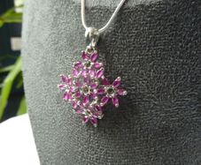 Ruby Cluster Snowflake Pendant Necklace, 925 Sterling Silver, 18 inch Chain