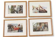 Set of 4 vintage Framed Nautical Fishing Prints - Framed &amp; Mounted