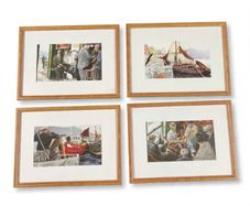 Set of 4 vintage Framed Nautical Fishing Prints - Framed & Mounted