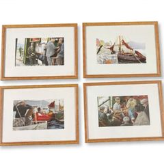 Set of 4 vintage Framed Nautical Fishing Prints - Framed & Mounted