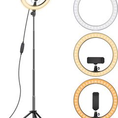 FREE SHIPPING Ring Light 10" with 67" Extended Tripod Stand & Phone Holder for YouTube Video, Camera Led Ring Light for Streaming, Makeup, Selfie Photography Compatible with iPhone Android