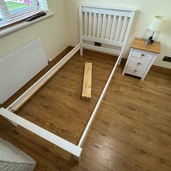 Single bed frame with Silentnight matress & bedside looked and lamp