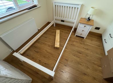 Single bed frame with Silentnight matress & bedside looked and lamp