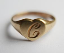Vintage 18K Yellow Gold 750 Heart Engraved  Ring size P - 4,5g