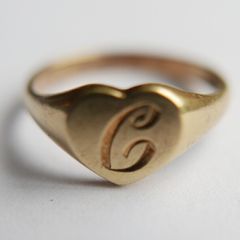 Vintage 18K Yellow Gold 750 Heart Engraved  Ring size P - 4,5g