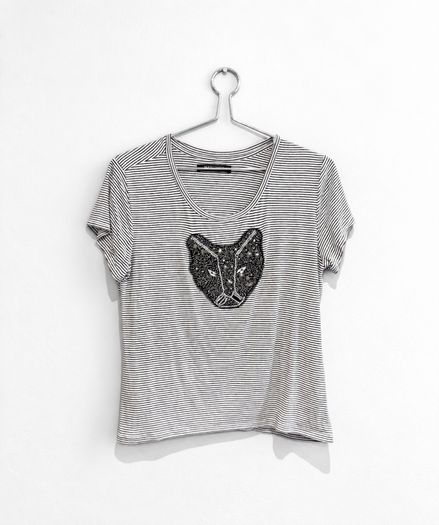 Pre Owned Marciano by Guess Beaded Panther Striped Tee