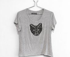Pre Owned Marciano by Guess Beaded Panther Striped Tee
