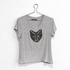 Pre Owned Marciano by Guess Beaded Panther Striped Tee