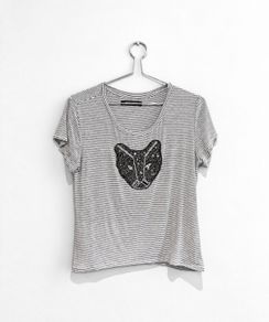 Pre Owned Marciano by Guess Beaded Panther Striped Tee