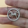 925 Sterling Silver Horse Pendant Necklace Round CZ Stone Circle Design Jewelry Image 2