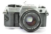 Canon AE-1 Program Silver/ Chrome 35mm SLR Film Camera with fast Canon FD 50mm f1. 8 FDn, Recently FULLY SERVICED and in Good Condition.
