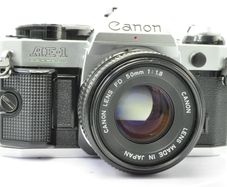 Canon AE-1 Program Silver/ Chrome 35mm SLR Film Camera with fast Canon FD 50mm f1. 8 FDn, Recently FULLY SERVICED and in Good Condition.