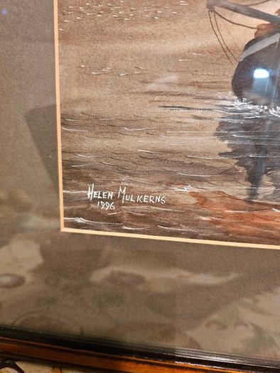 Original Painting , Watercolour by Helen Mulkerns (1996) - Galway Hooker at Sunset