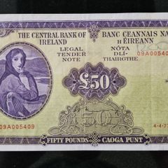 Central Bank of Ireland 50 Pounds 1977 Lady Lavery Banknote