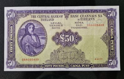 Central Bank of Ireland 50 Pounds 1977 Lady Lavery Banknote