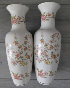 Vintage Erne Ceramic Bird of Paradise Porcelain Vases - 20th Century
