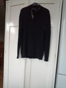 Jermyn Street Navy Cotton jumper with Grey Trim at opening. Lovely quality.