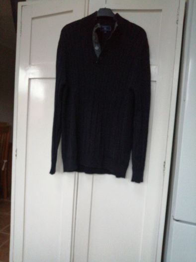 Jermyn Street Navy Cotton jumper with Grey Trim at opening. Lovely quality.