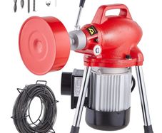 Drain Cleaner Machine Electric Sewer Snake Auger Manual Feed with 2 Sectional Steel Cables 250W