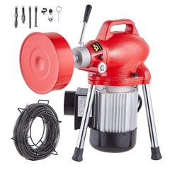 Drain Cleaner Machine Electric Sewer Snake Auger Manual Feed with 2 Sectional Steel Cables 250W
