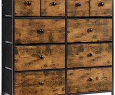 Chest of Drawers, Bedroom Furniture with 10 Large Drawers,Wooden Top & Metal Frame,Storage Drawers for Closet, Living Room, Hallway, Rustic Brown