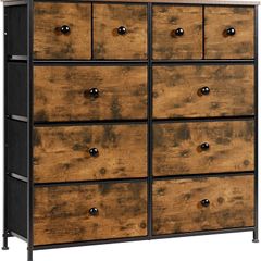 Chest of Drawers, Bedroom Furniture with 10 Large Drawers,Wooden Top & Metal Frame,Storage Drawers for Closet, Living Room, Hallway, Rustic Brown
