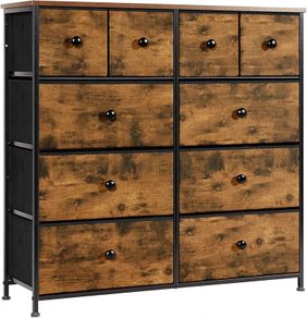 Chest of Drawers, Bedroom Furniture with 10 Large Drawers,Wooden Top & Metal Frame,Storage Drawers for Closet, Living Room, Hallway, Rustic Brown