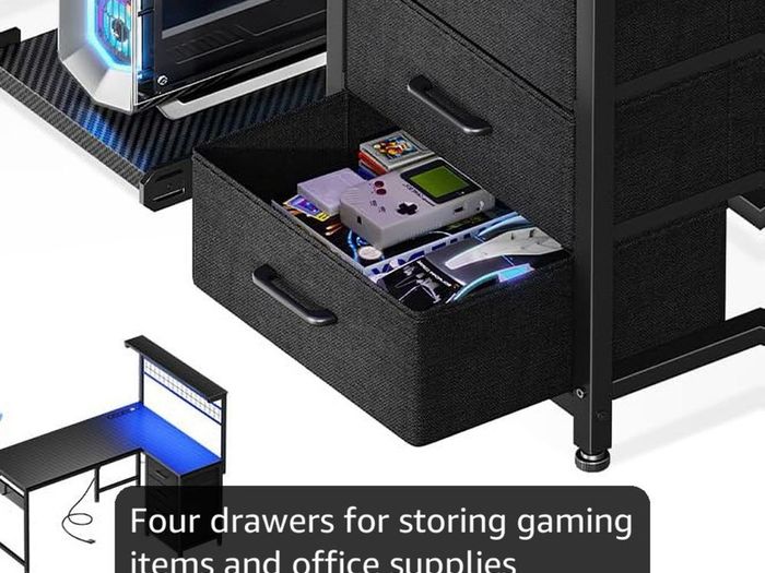 L Shaped Gaming Desk with Drawers & Shelf, 110 x 80 cm