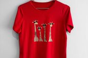 Pre Owned Red Giraffe Graphic T-Shirt
