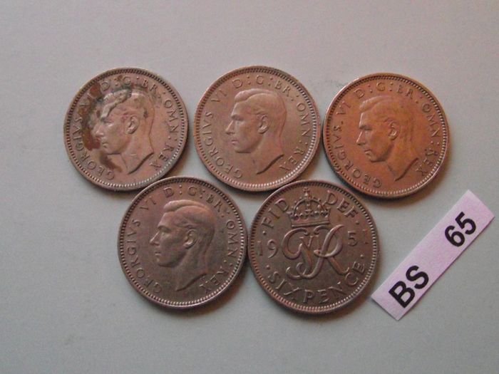 Great Britain. George VI. 9 coins@6 pence Run of the years (1947-1951)