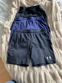 UNDER ARMOUR boys shorts x 3, 2 black, 1 blue