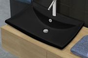 Black Luxury Ceramic Basin Rectangular with Overflow &amp; Faucet Hole