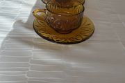 Vintage Indiana Glass Tiara Sandwich Amber Cup &amp; Saucer Set (2 Pairs)