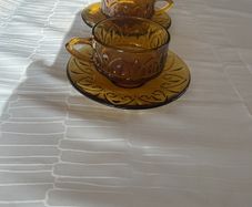 Vintage Indiana Glass Tiara Sandwich Amber Cup & Saucer Set (2 Pairs)