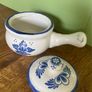 Vintage Blue White Ceramic Soup Crock Bowl Image 4