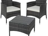 _Polyrattan garden set, 2 chairs and small table with glass top, robust steel frame, various colours (gray)