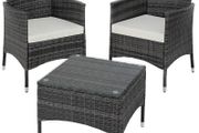 _Polyrattan garden set, 2 chairs and small table with glass top, robust steel frame, various colours (gray)