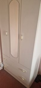 Solid Bedroom Wardrobe with Mirror Drawers Shelving
