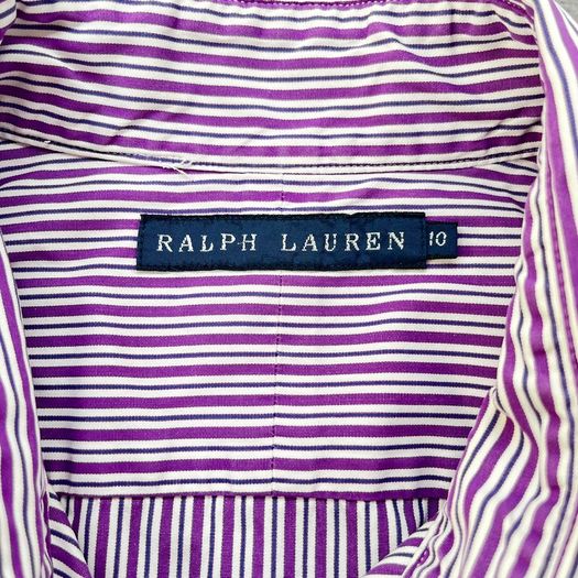 Ralph Lauren - Womens - Size 10 - Purple Stripe Long Sleeve Cotton Shirt