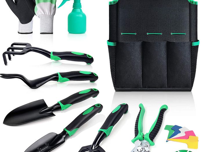 _Garden Tools Set, 11 in 1 Garden Tool Set with Bag, Stainless Steel Pruning Shears, Planting Trowel, Weed Trowel, Rake, Weed Fork, Pointed Shovel, Spray Accessory Set for Garden Care