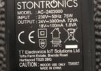 power supply 24 volts 3 amp with side pin conector. Cable side 220 volts sizes 1.3 meters and the other side  1.8 meter
