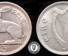 [#2444] - Ireland 1968 | 3 Pence | Irish 3d | Hare | KM.12a | BUNC