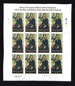 2008 Ireland Centenary of the opening of Dublin City Gallery The Hugh Lane Stamp Sheetlet Plate 1A1A1A1A Fine CDS Used with Dublin cancel of 28th March 2008 (Frist day of issue)
