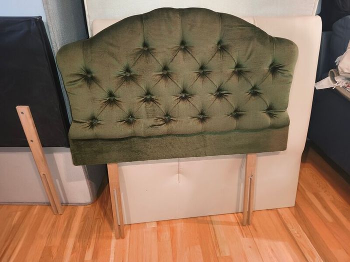 Luxurious Olive Green Velvet Single Headboard Excellent Condition