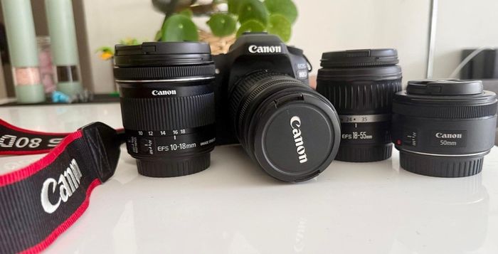 Cannon 80D comes with four lenses.  18-55mm 50mm 10-18mm 55-250mm telephoto lens