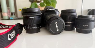 Cannon 80D comes with four lenses.  18-55mm 50mm 10-18mm 55-250mm telephoto lens